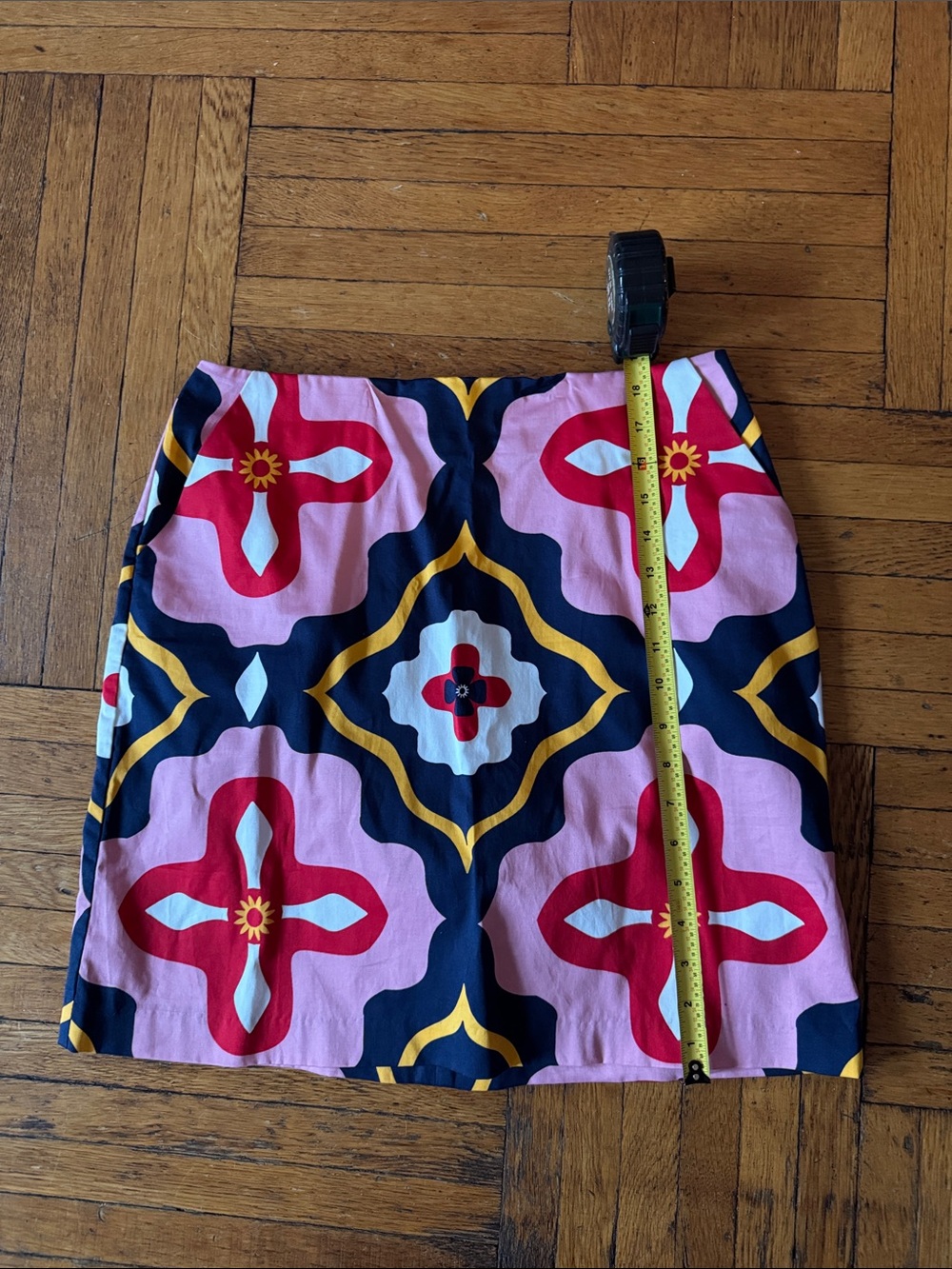 Boden Pink, Navy & Red Geometric Mini Skirt